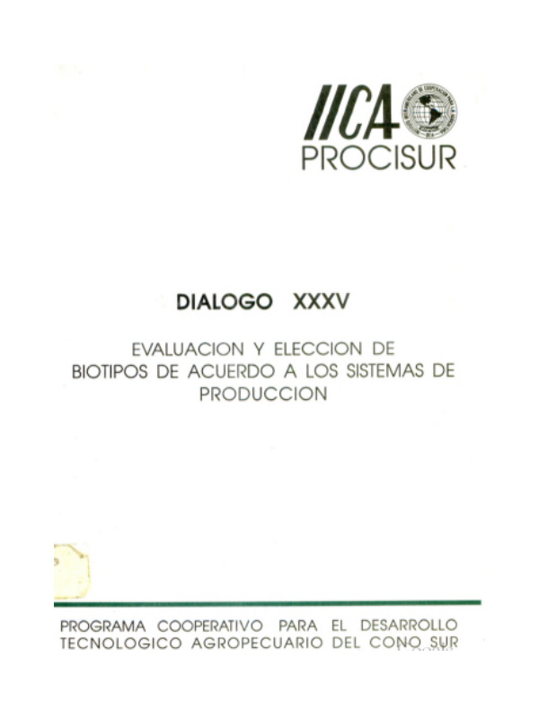 Diálogo XXXV Evaluación y Elección de Biotipos de Acuerdo a los Sistemas de Producción